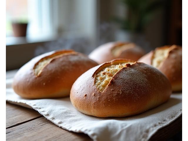 Lähikuva vastaleivotuista, rukiisista leivistä pellavaxan pöydällä, symboloi Revontuli Delightsin missiota ja arvoja.